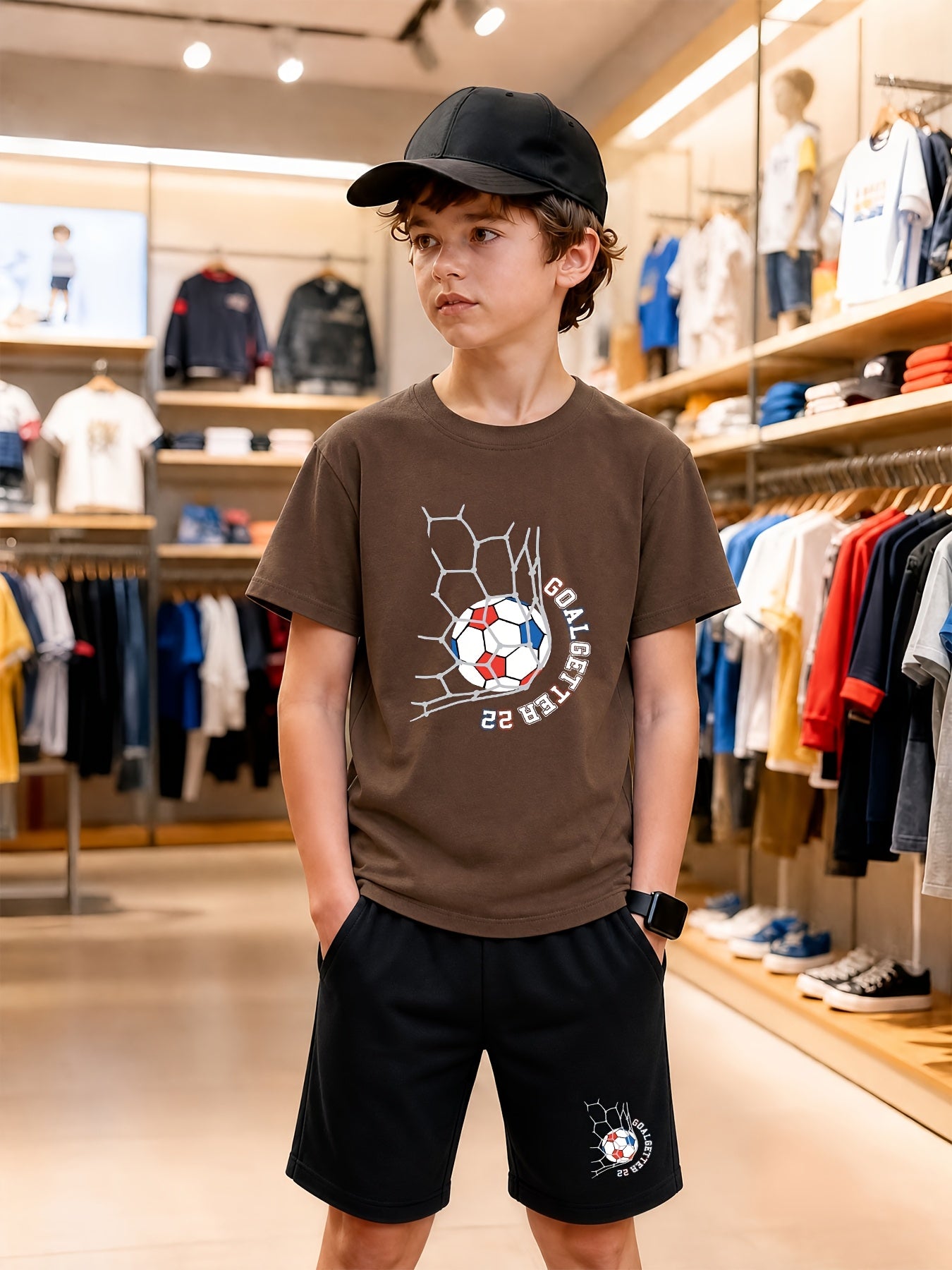 Boys' Cotton Casual T-Shirt & Shorts Set for Spring Summer