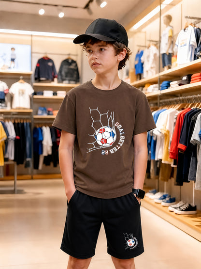 Boys' Cotton Casual T-Shirt & Shorts Set for Spring Summer