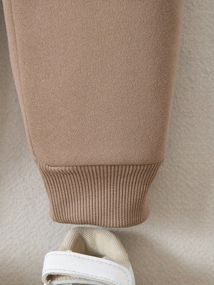 Boys' Cozy Fleece-Lined Hoodie & Sweatpants Set - Olive Green Casual Winter Outfit with Pockets, Thick Warmth for Fall & Winter, Regular Fit, Casual Attire, for Outdoor