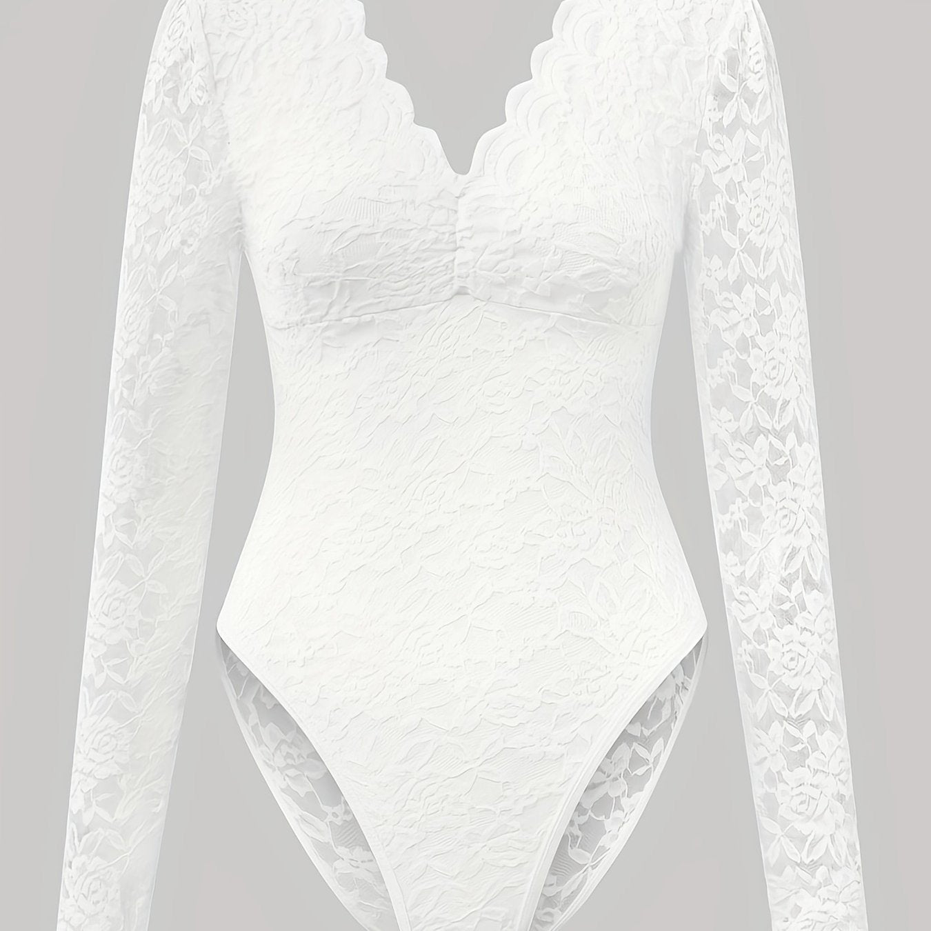 Stylish Deep V Backless Lace Rose Print Sheer Fitted Long Sleeve Bodysuit 10717