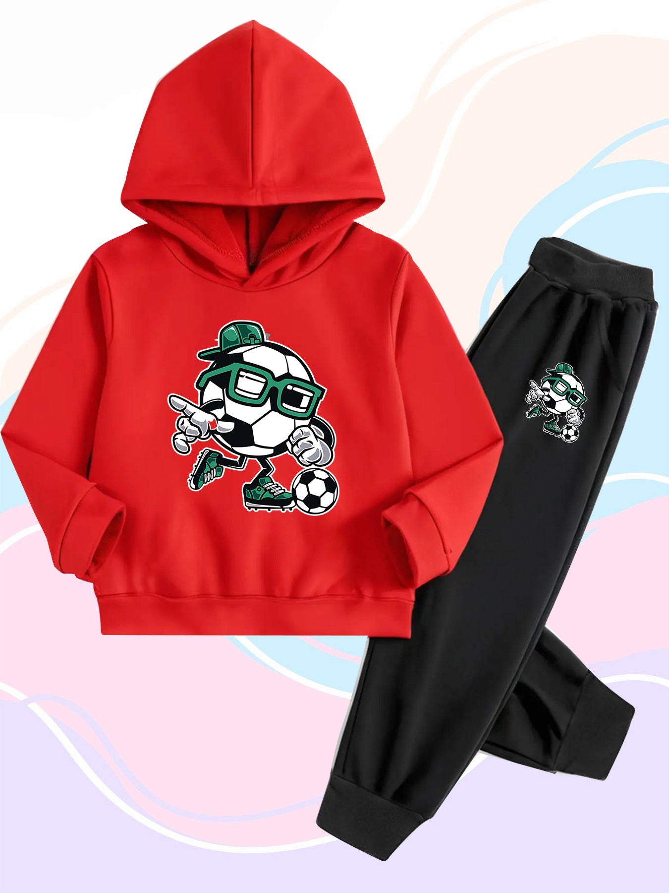 Boys' Cartoon Football Hoodie & Jogger Set - Cotton, Fall/Winter