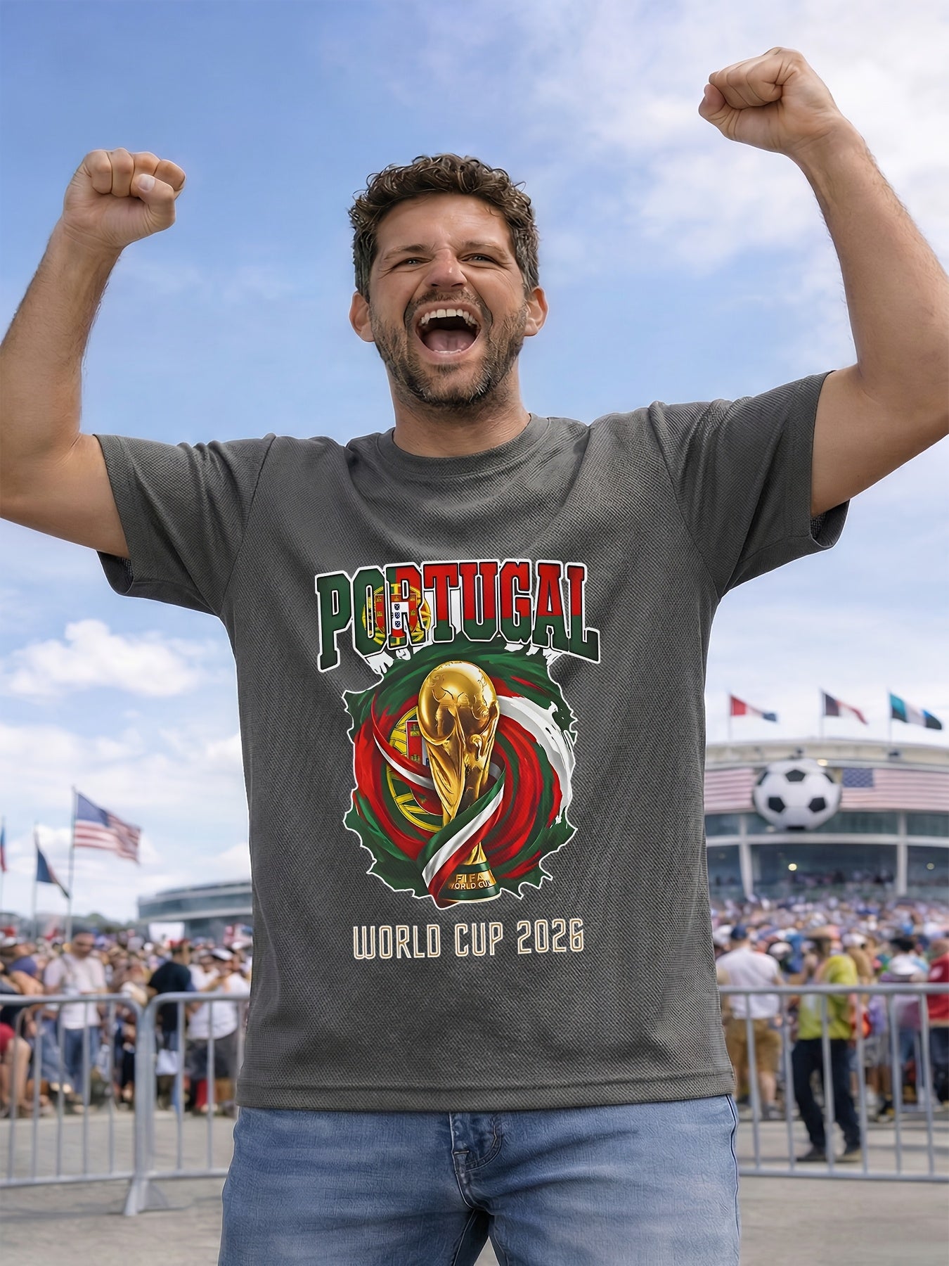 Men's Casual 2026 FIFA World Cup T-Shirt, All-Season Polyester