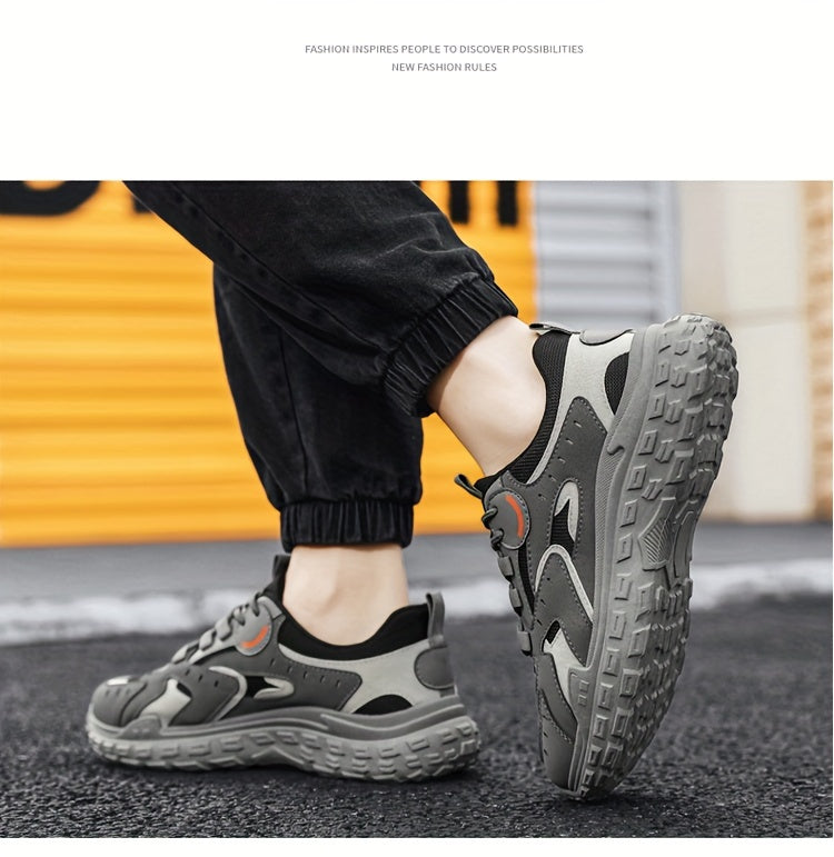 Men's Trendy Chunky Sneakers - Breathable Mesh  PU Upper, Durable PVC Sole, Lace-Up Casual Sneakers in Gray, Black  Orange, All-Season Comfort for Casual Attire