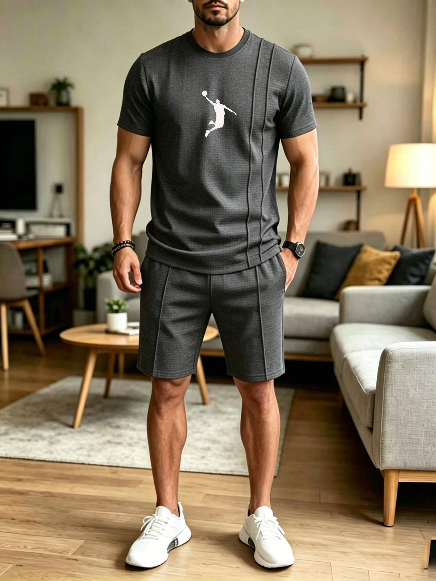 Men's Summer Casual Athletic Crew Neck T-Shirt & Shorts Set