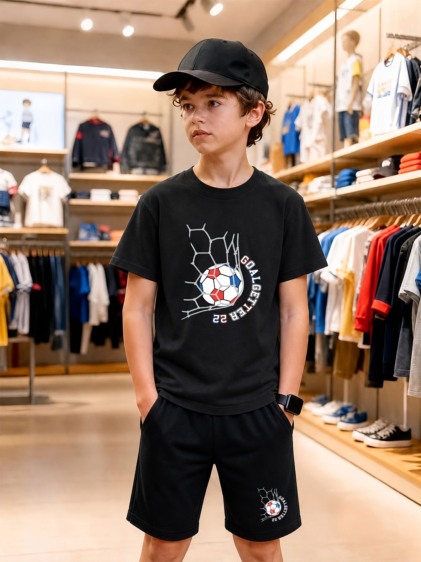 Boys' Cotton Casual T-Shirt & Shorts Set for Spring Summer