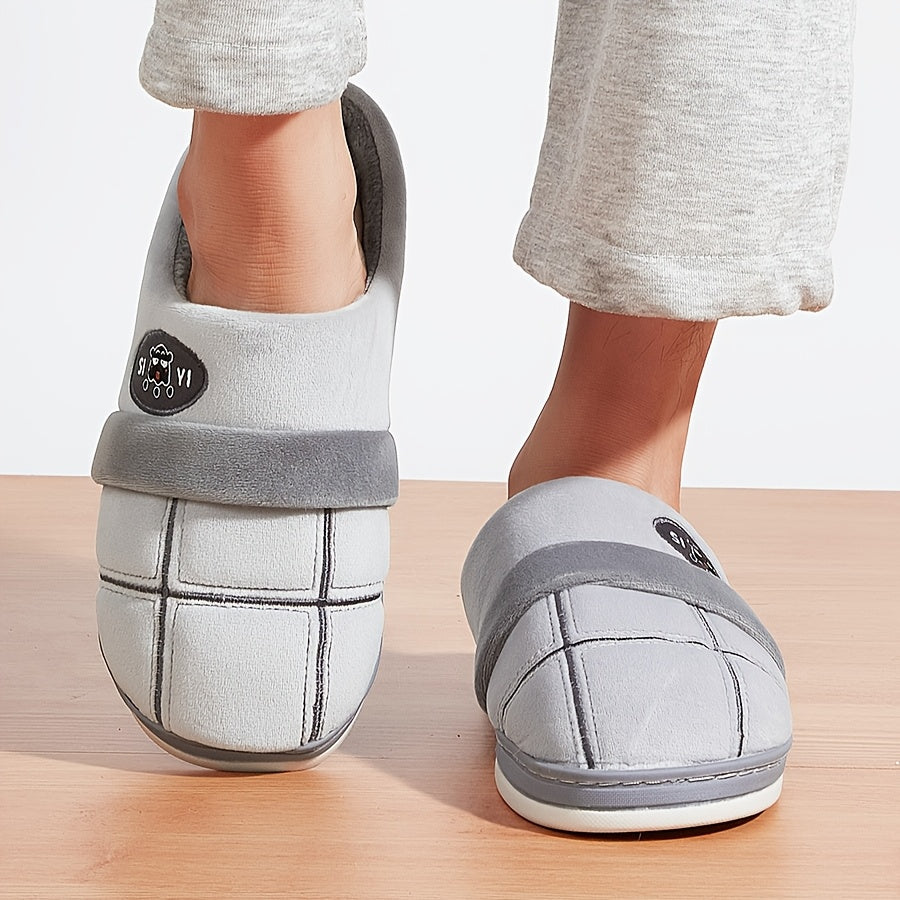 Men's Plush Memory Foam Plaid Slippers for Winter Comfort