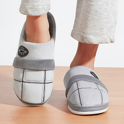Men's Plush Memory Foam Plaid Slippers for Winter Comfort