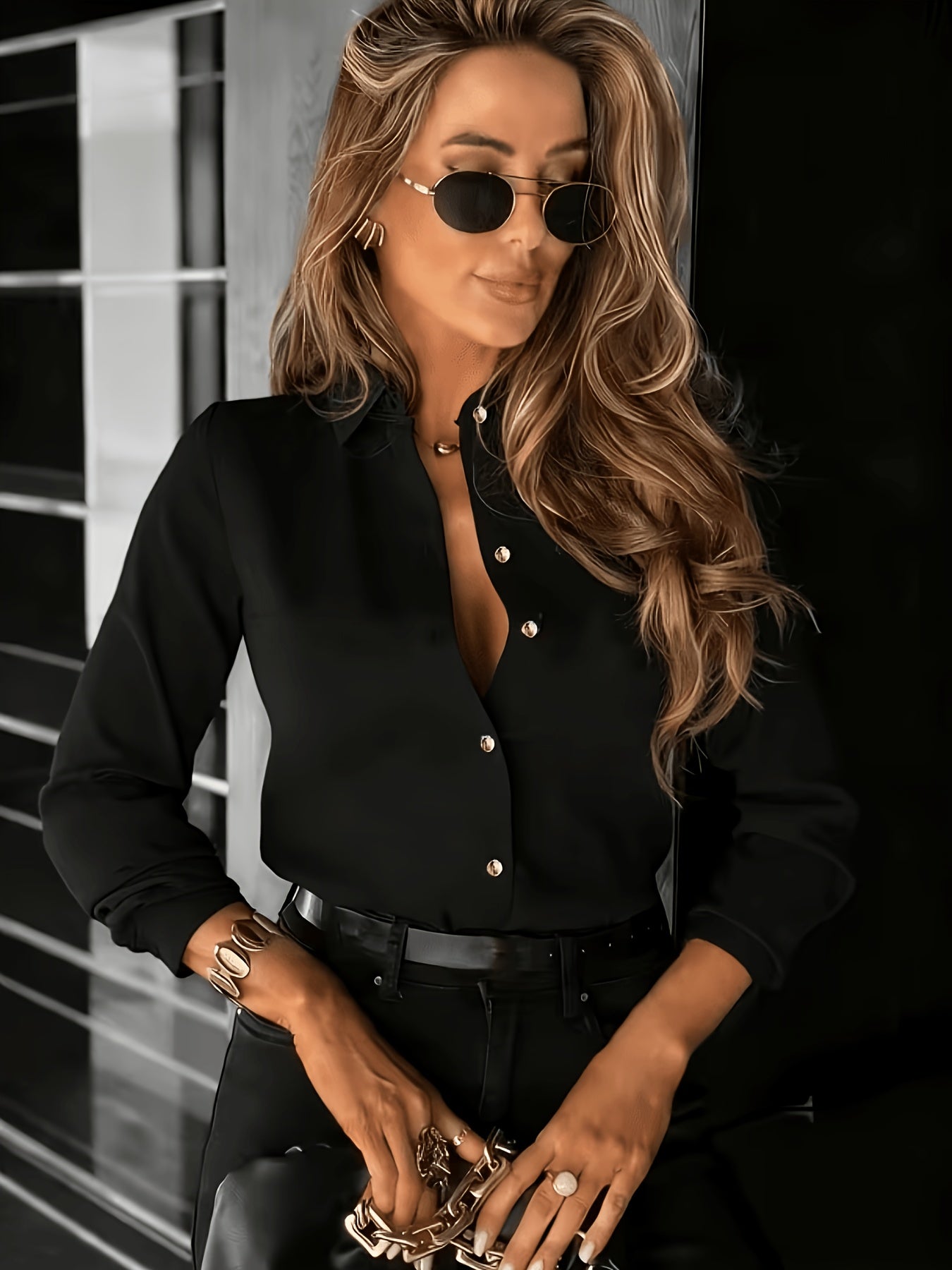 Women's Elegant Solid Color Polo Shirt for Casual Wear
