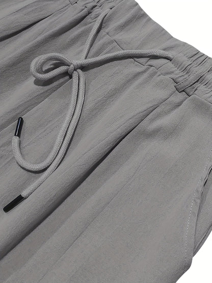 Men'S Casual Linen Drawstring Pants - Comfortable Straight Fit, Lightweight & Breathable for Beach & Outdoor Activities, Beach Casual Wear|Straight Fit Pants|Lightweight Fabric