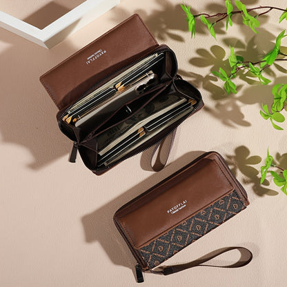 Classic PU Women'S Wallet, Long, Color-Block, Double-Layer Design, Zipper Closure, Zip Pocket, Photo Separation Layer, Nylon Lining, Continental Form Factor, with Positioning Printing for Women