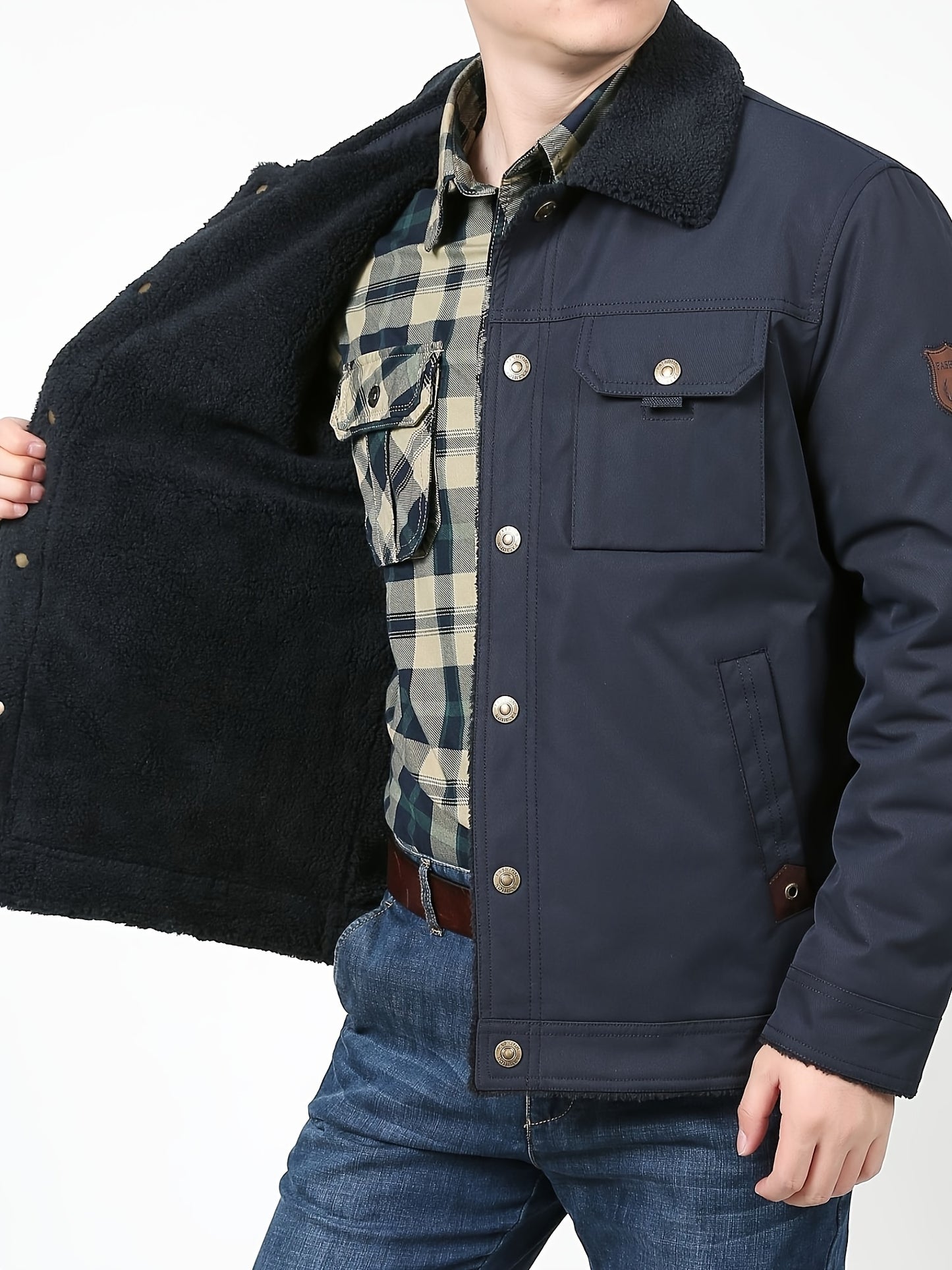 Men's High-End Fashion Casual Versatile Fleece-Lined Thickened Windproof Warm Hooded Winter Jacket