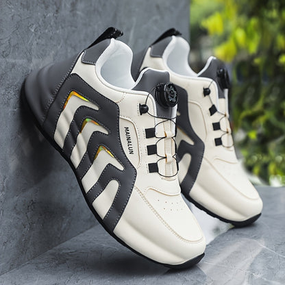 Men's Striped Casual Shoes Rotary Buckle Comfy Durable Outdoor Jogging Hiking Fishing, All Seasons