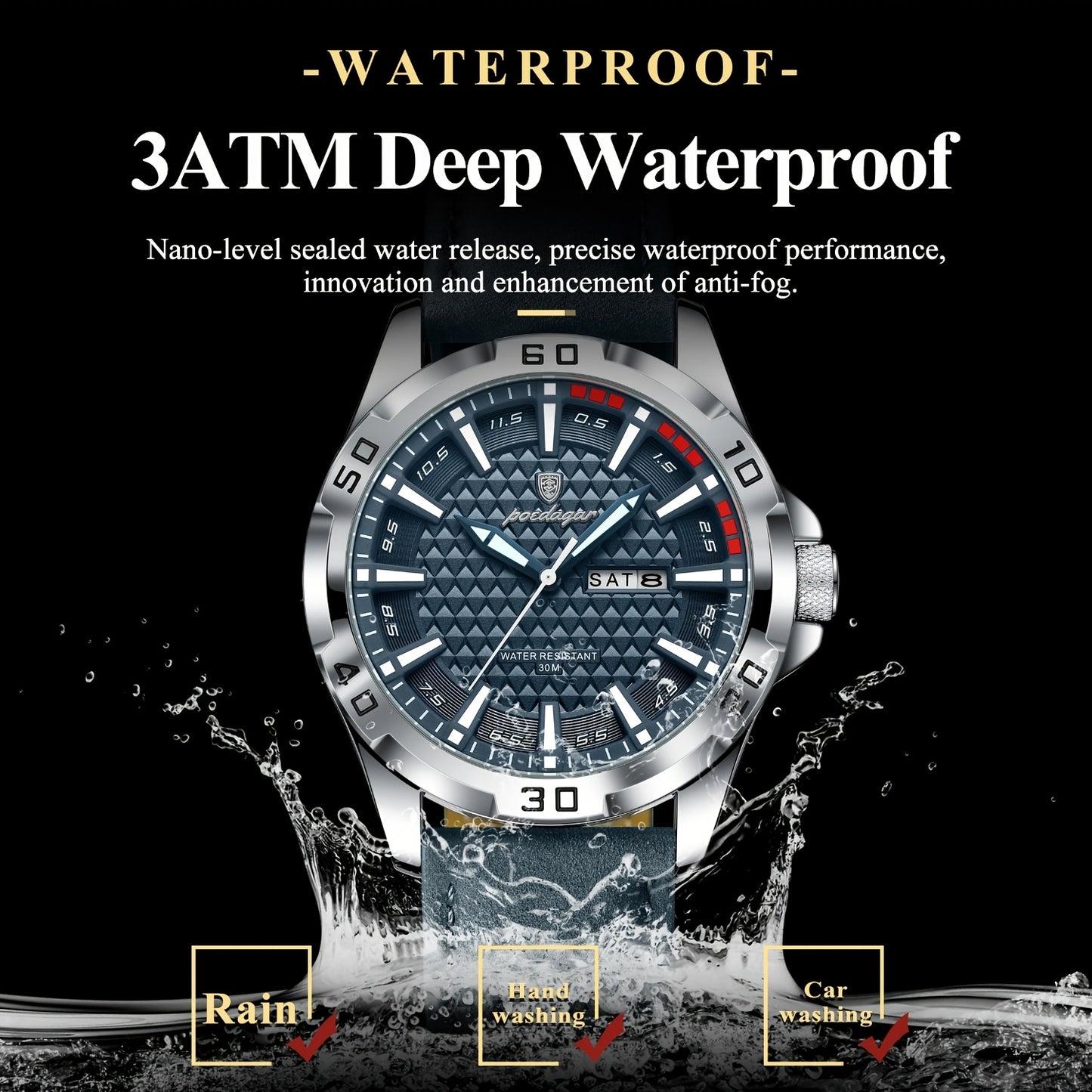 POEDAGAR Men's Casual Quartz Watch with Date & Waterproof