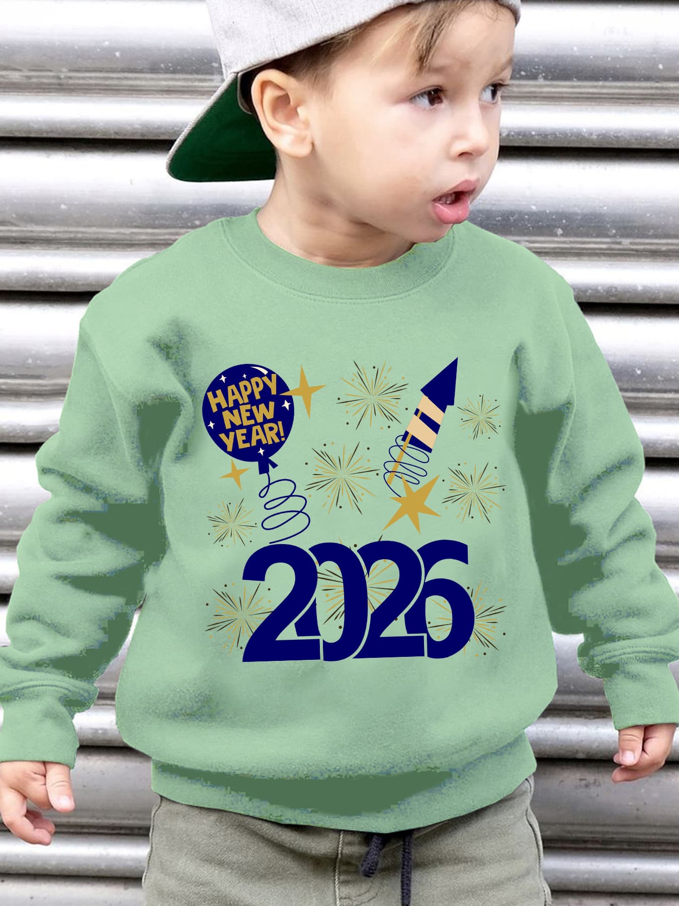 Boys' 2026 New Year Rocket & Fireworks Print Sweatshirt - Winter Warm Long Sleeve Sweater with 2026 Number Design, Casual Round Neck Pullover for Christmas & Parties ( to)