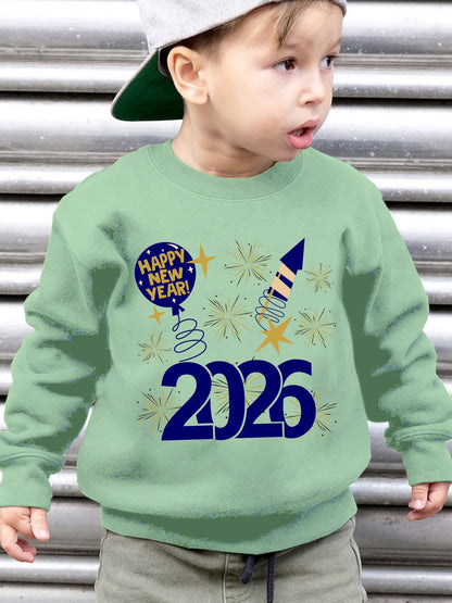 Boys' 2026 New Year Rocket & Fireworks Print Sweatshirt - Winter Warm Long Sleeve Sweater with 2026 Number Design, Casual Round Neck Pullover for Christmas & Parties ( to)