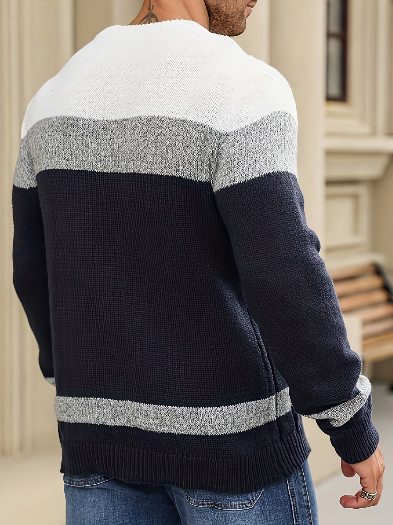 Men's Autumn/Winter Casual Color-Block Twist-Knit Pullover Sweater