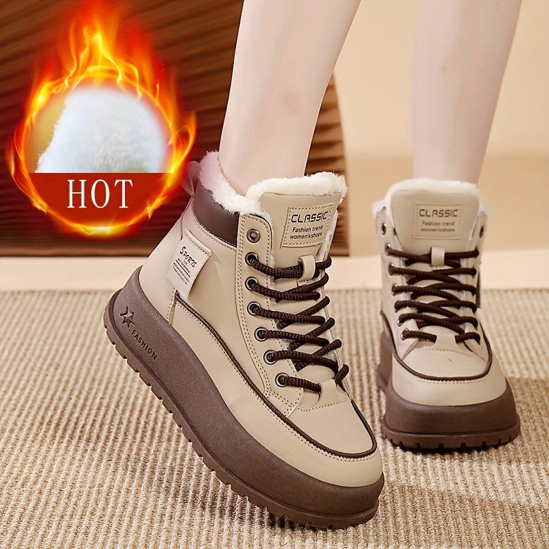 Women'S Insulated Plush-Lined Snow Boots, Non-Slip Thick-Soled Ankle Boots, Fleece-Lined Outdoor Flat Shoes, Stylish High-Top Casual Shoes for Winter.
