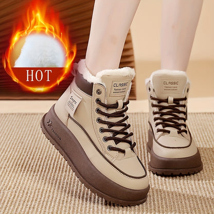 Women'S Insulated Plush-Lined Snow Boots, Non-Slip Thick-Soled Ankle Boots, Fleece-Lined Outdoor Flat Shoes, Stylish High-Top Casual Shoes for Winter.