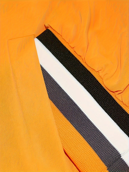 Men's Lightweight Jacket - Mustard-Yellow with Black Print Stripes, Zipper Closure & Structured Fit for Urban Streetwear, Formal Events - Spring/Fall Outerwear Coat, Spring Outerwear, Striped Detail Jacket, Nonstretch Materia