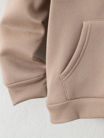 Boys' Cozy Fleece-Lined Hoodie & Sweatpants Set - Olive Green Casual Winter Outfit with Pockets, Thick Warmth for Fall & Winter, Regular Fit, Casual Attire, for Outdoor