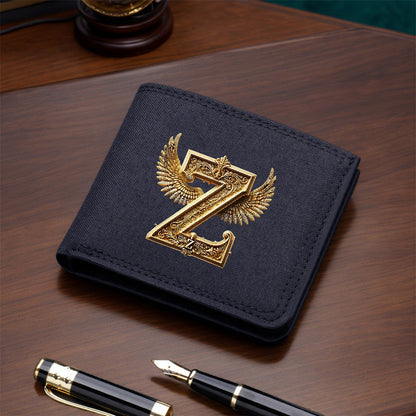 1pc Men's Short Canvas Initial Name Wallet, Zippered Denim Wallet for Men, Plain Ultra-Thin Letter Wallet for Men