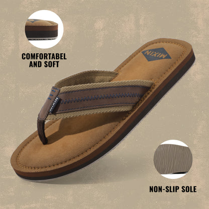Men's Casual Flip-Flops with Woven PU Strap and EVA Sole