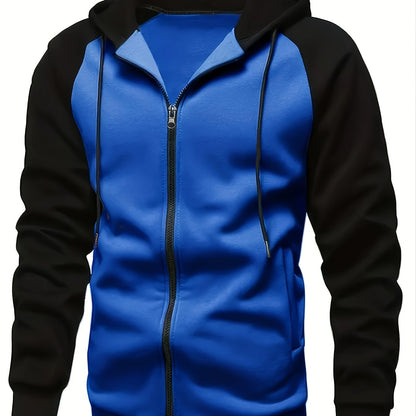Men's Colorblock Hooded Jacket For Sports Outdoor, Stylish Leisure Outwear
