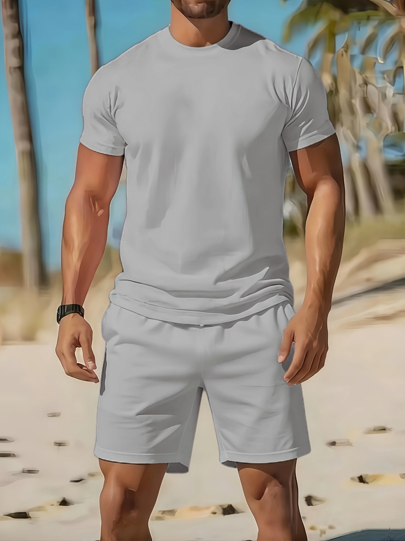 Men's Summer Casual Sportswear 2-Piece Polyester Set