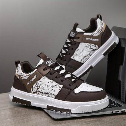 1pair Men'S Fashion Skateboard Sneakers, Casual Street Style Athletic Shoes with Branch Print, Comfortable Lace-Up Low-Top Trainers, Faux Upper, Fabric Lining, EVA Sole, for Running and Daily Wear