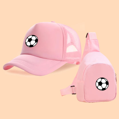 Kids Breathable Soccer Print Baseball Cap & Crossbody Bag Set