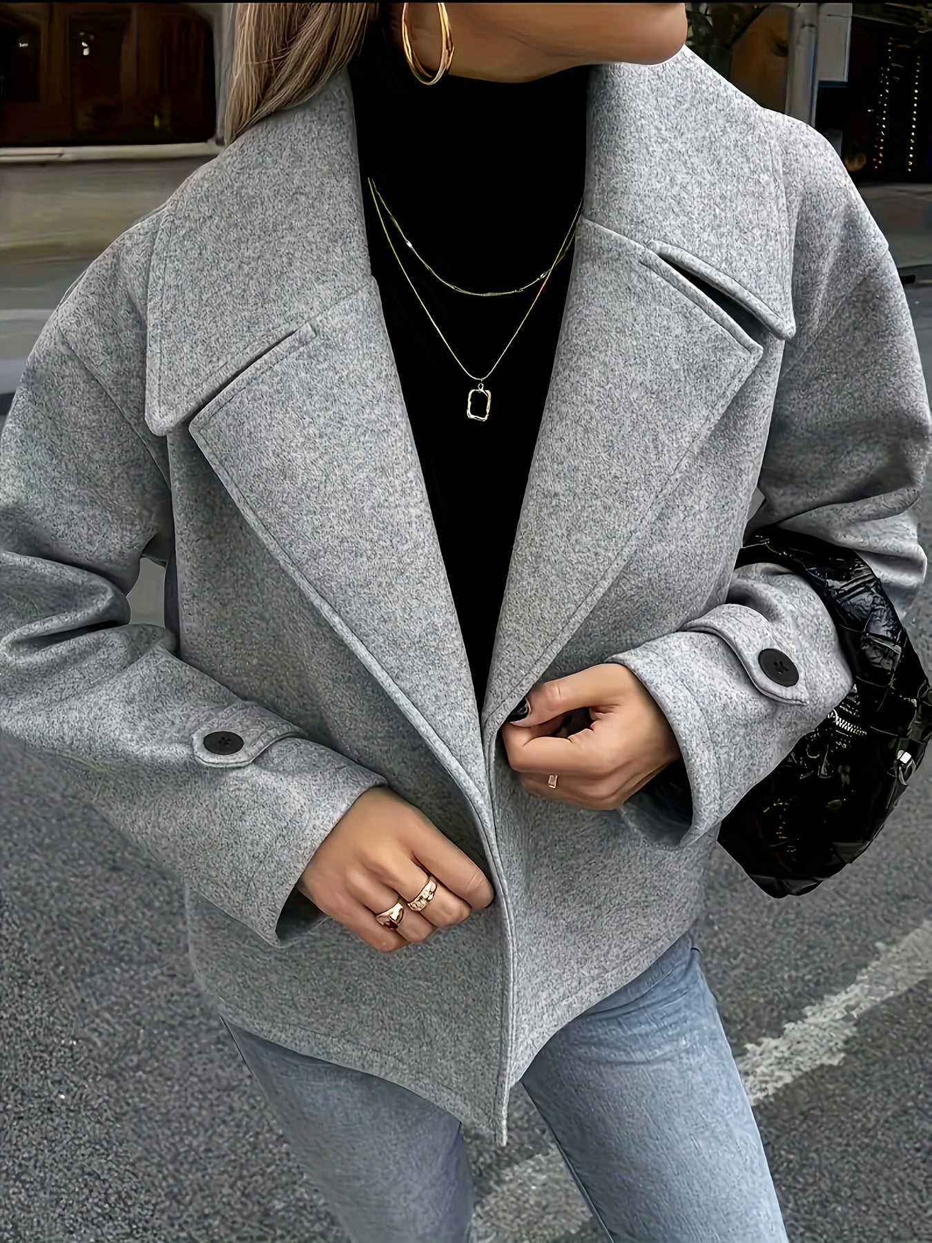 Women's Solid Color Large Lapel Coat, Suitable for Casual Attire. Autumn and Winter Long Sleeve Loose Jacket