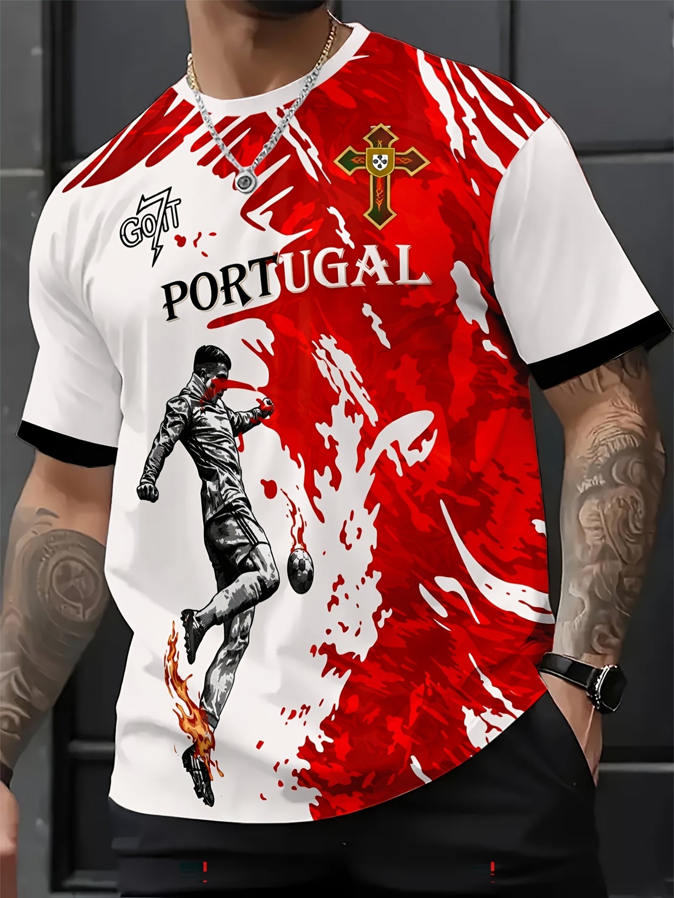 Men's Vintage Portugal Football T-Shirt with Player Print