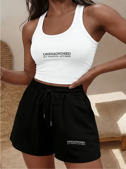 Buttery-Soft Crop Tank & Drawstring Shorts Set for Casual Comfort