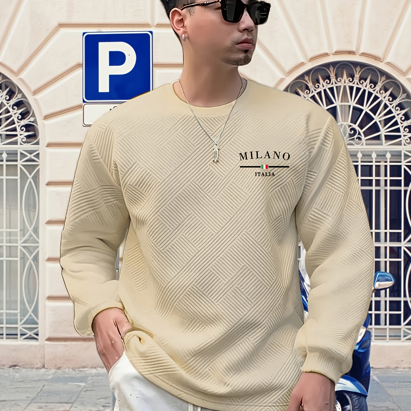 Men'S Casual Long Sleeve Crew Neck Sweatshirt | Heavyweight Geometric-patterned, Regular Fit, Ideal for Spring/Fall
