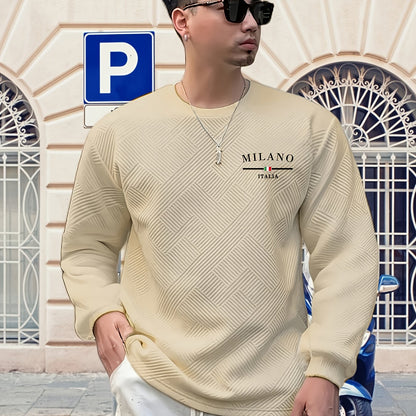 Men'S Casual Long Sleeve Crew Neck Sweatshirt | Heavyweight Geometric-patterned, Regular Fit, Ideal for Spring/Fall