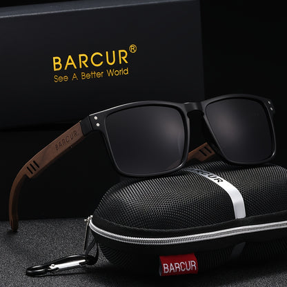 BARCUR Polarized Vintage Wood Sunglasses for Men & Women