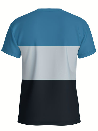 Men'S New Striped Quick-Dry T-Shirt, Featuring 3D Printing, a Round Neck, Mesh Fabric, Short Sleeves, Perfect for Casual Wear And Fitness.