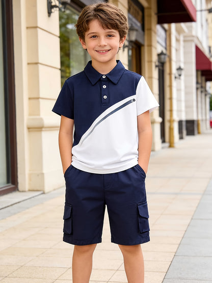 Boys' Summer 2-Piece Cotton Shorts Set with Polo T-Shirt