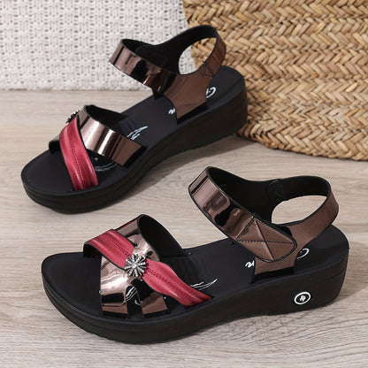 Women's Summer Platform Sandals - Casual Non-Slip Thick Sole Shoes with Closure, Open Toe Design, Faux Cover Upper  Rubber Sole, Floral Decor, Perfect for Casual Attire, Comfortable Walking   Stylish Platform Shoes   Rubber