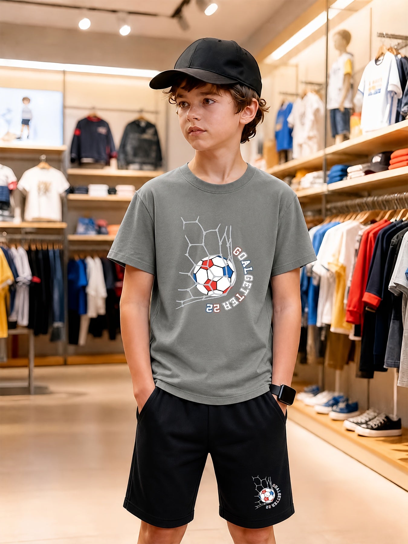 Boys' Cotton Casual T-Shirt & Shorts Set for Spring Summer