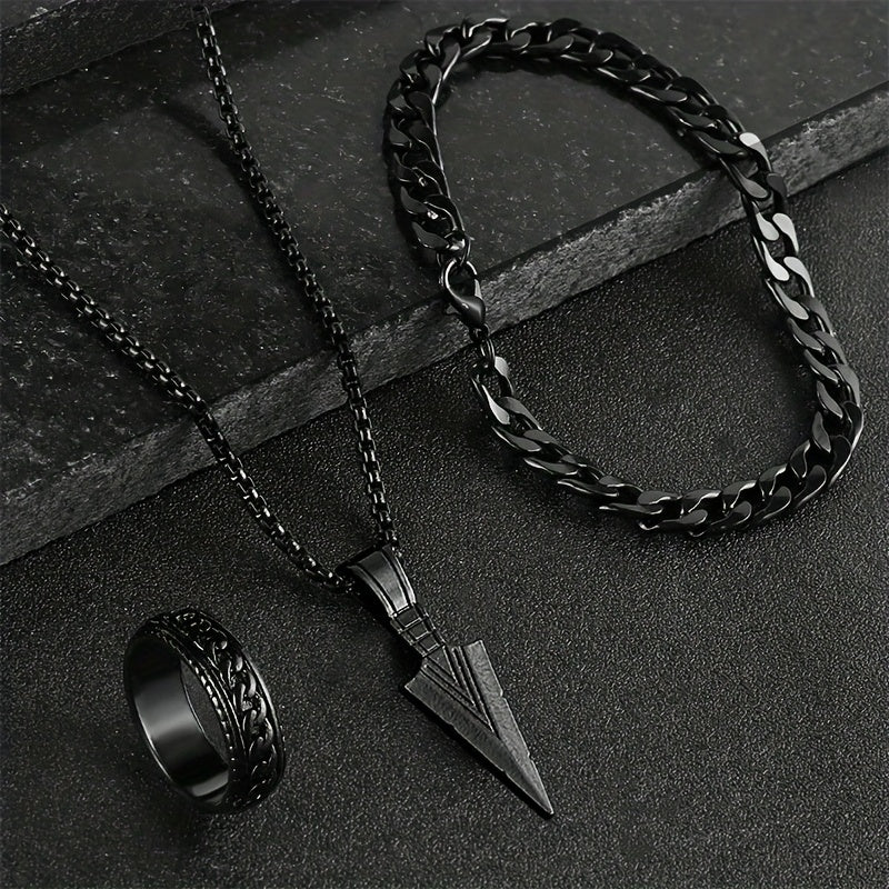 3pcs Stylish Minimalist Stainless Steel Pendant Necklace, Bracelet & Ring Set for and - Perfect for Casual Attire, Parties, Birthdays & Holidays, Durable Material, Classic Versatile Design, for Teenager