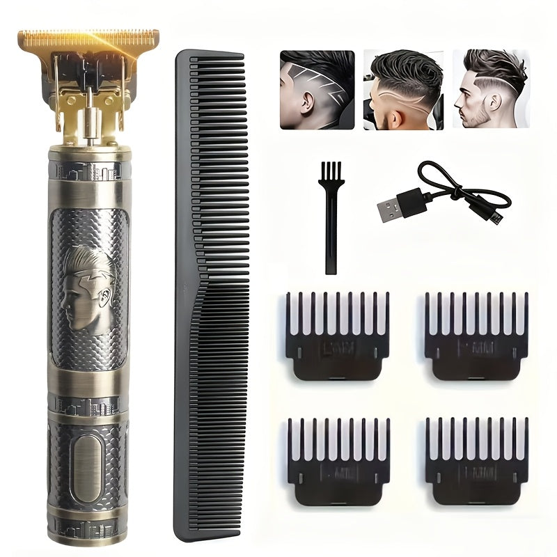 YAIAWISU Men's Cordless Electric Hair Clippers & Beard Trimmer with LCD Screen, USB-Rechargeable Cordless Grooming Kit, T-Blade Trimmer with Guide Comb Suitable for Hair, Shaving, and Scalp Trimming - ayq