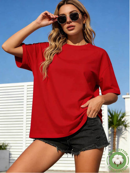Women's Casual 100% Cotton Short Sleeve Summer T-Shirt