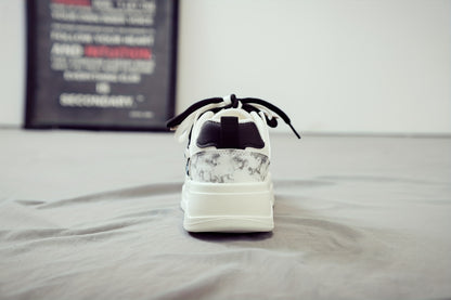 Women's White Mid-Top Sneakers with Bear  Heart Stripes Design - PU Cover  Upper, Thick Cushioned PVC Sole - Trendy Casual Shoes for All-Season Comfort