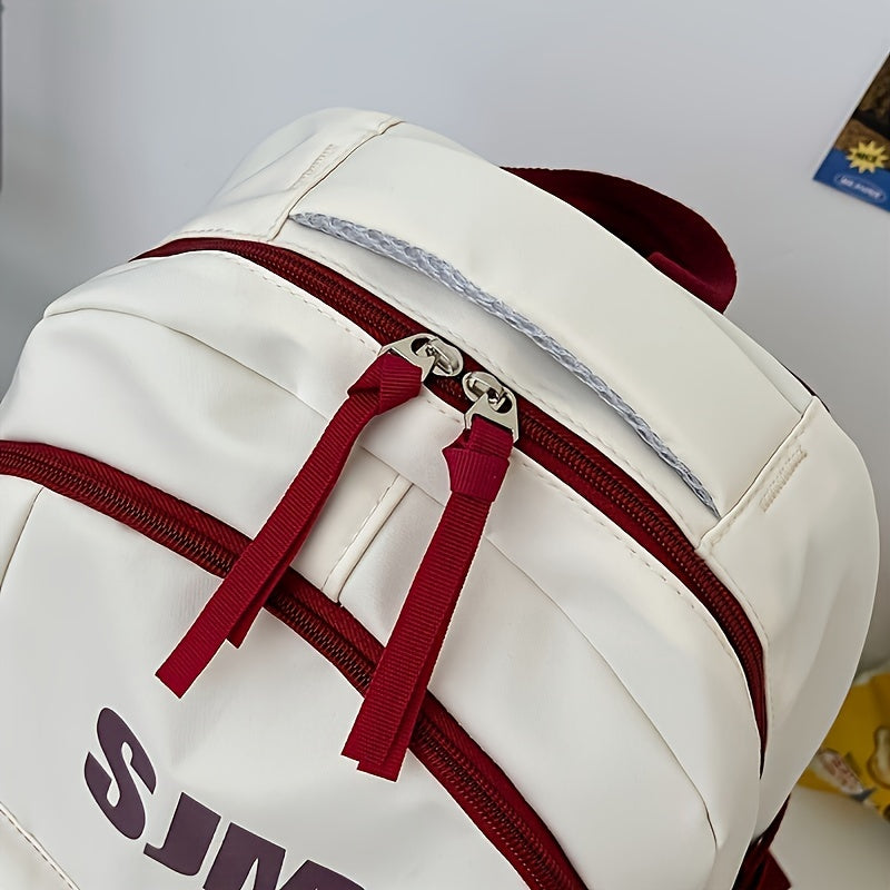 Stylish Unisex Nylon Backpack - Durable Casual Travel  School Bag with Adjustable Straps, White  Blue Design, Lightweight and Spacious for Everyday Use, School Backpack   Contrast Strap Design   Polyester Lined, Travel Back