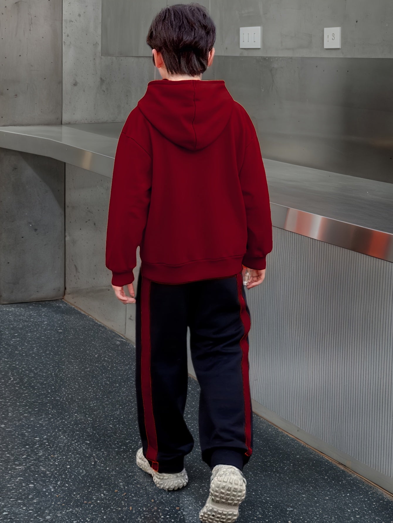 2pcs Boys' Winter Hooded Sweatsuit & Pants - Warm Sweater Outfit with Matching Long Pants, Colorblock Hoodie (Suitable for & Big Kids) - Machine Washable 2pcs set, Perfect for Outdoor