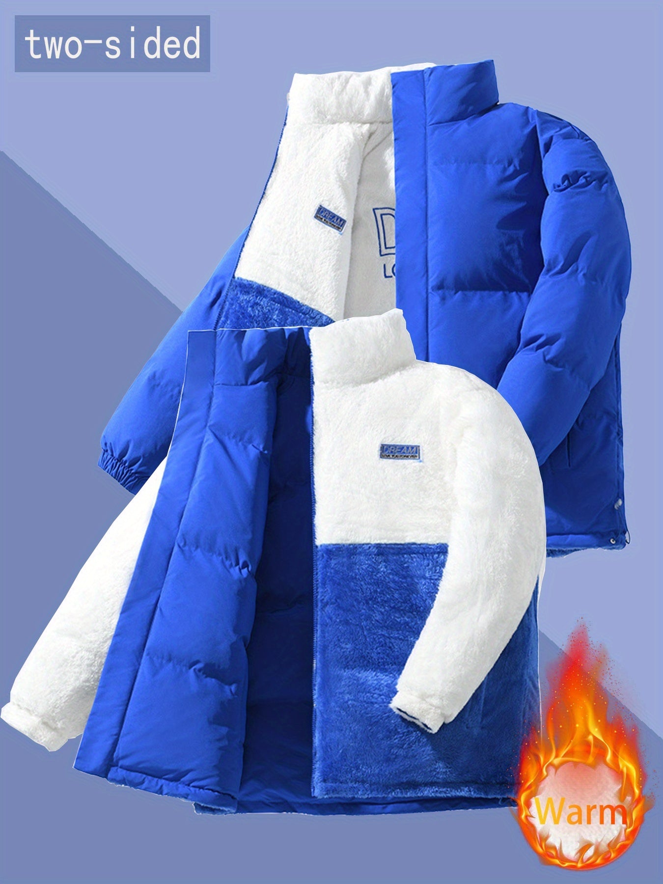 Men'S Heavy-Duty Winter Jacket - Thick Insulated Coat with Full-Zip Closure, Double-Sided Wearing, Stand Collar, Non-Stretch Fabric - Cold Weather Outerwear for Men