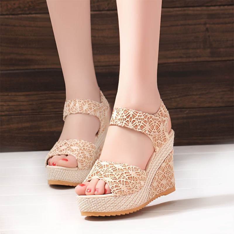 Women's Peep Toe Wedge Sandals, Fashionable Ankle Strap Slingback Platform Heels, All-Match Going Out Sandals