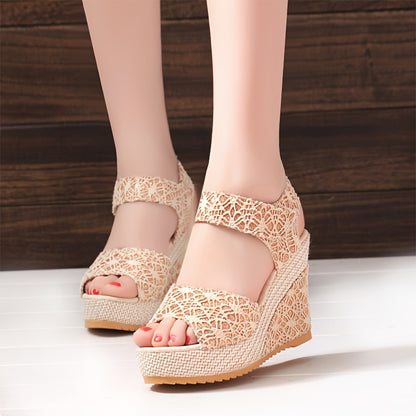 Women's Peep Toe Wedge Sandals, Fashionable Ankle Strap Slingback Platform Heels, All-Match Going Out Sandals
