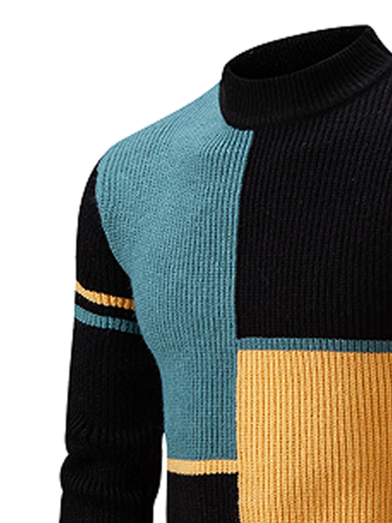 Men'S Autumn Winter New Round Neck Sweater | Color Block Design, Casual Versatile Top, Acrylic Fabric with Slight Stretch